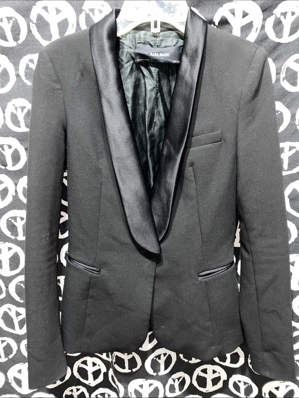 ZARA TUX SATIN COLLAR/WELT POCKETS SZ S BLACK